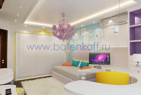 Дизайн проект комнаты дочери квартире на Ботанической. 