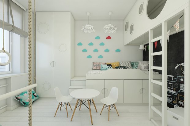 Фотография: Детская в стиле Скандинавский, Квартира, Проект недели, Москва, Григорий Лопатка, Юлия Лопатка, ДизайновТочкаРу, новостройка, Монолитный дом, И-155, 2 комнаты, 40-60 метров, 60-90 метров – фото на INMYROOM