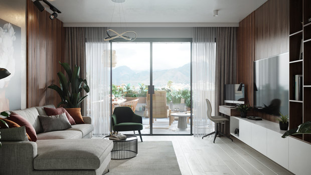 Визуализация интерьера гостиной в современном стиле