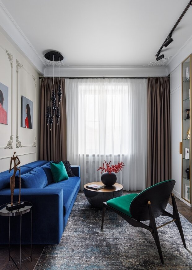 Фотография: Гостиная в стиле Классический, Современный, Эклектика, Малогабаритная квартира, Квартира, Проект недели, Москва, Сталинка, Кирпичный дом, 2 комнаты, 40-60 метров, ELF Interior, Елена Гладкова, Марианна Островская – фото на INMYROOM