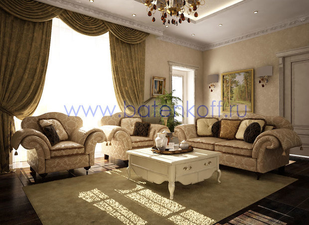 Фото из портфолио Дизайн проект гостиной в классическом стиле от Батенькофф в таунхаусе. Поселок Палникс. – фотографии дизайна интерьеров на InMyRoom.ru