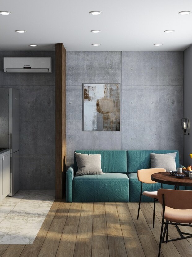 Визуализация интерьера гостиной в стиле лофт