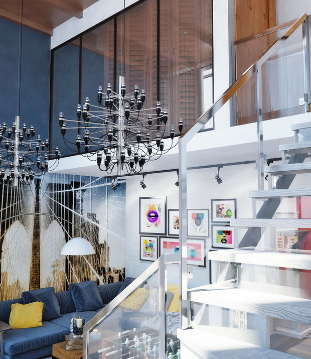 Фото из портфолио Гостиная в 2-этажных апартаментах в Москве – фотографии дизайна интерьеров на INMYROOM