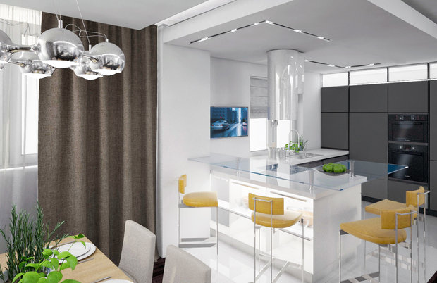 Фото из портфолио Дизайн двухуровневого пентхауза с видом на лес – фотографии дизайна интерьеров на INMYROOM