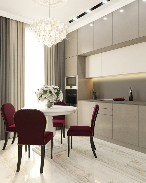 Фотография: Кухня и столовая в стиле Классический, Современный, Ванная, Гостиная, Спальня, Квартира, Бежевый, Серый, 1 комната, 40-60 метров, ПРЕМИЯ INMYROOM – фото на INMYROOM