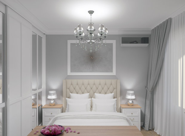 Фотография: Спальня в стиле Классический, Квартира, Проект недели, Москва, кухня-гостиная, новостройка, Елизавета Корешкова, Beau Interiors, гостиная в прихожей, Монолитный дом, 2 комнаты, 40-60 метров – фото на INMYROOM