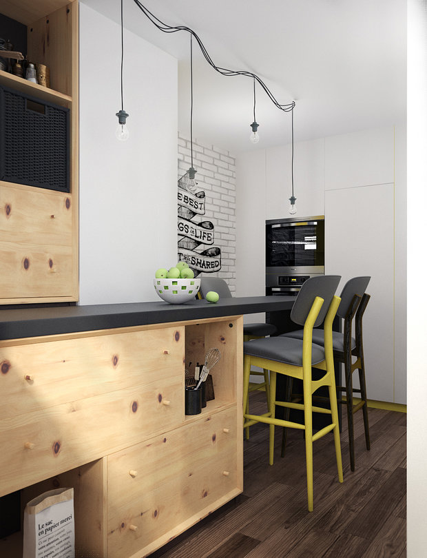 Фотография: Кухня и столовая в стиле Лофт, Квартира, Крым, Проект недели, Монолитный дом, 2 комнаты, 60-90 метров, Симферополь, Елена Пономаренко, Vitta-Group – фото на INMYROOM