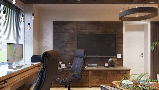 Фото из портфолио Интерьер кабинета со смелым сочетанием фактур – фотографии дизайна интерьеров на INMYROOM