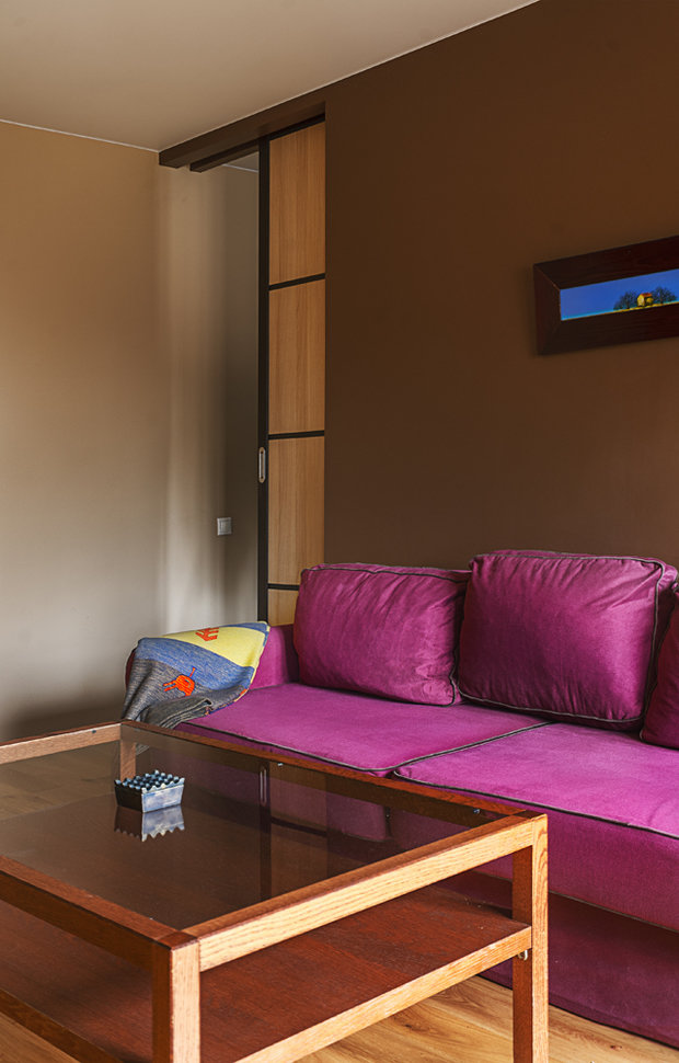 Фотография: Гостиная в стиле Современный, Квартира, Россия, Проект недели, Новая Москва, Максим Ковалевский, переделка хрущевки, как обустроить двухкомнатную квартиру в хрущевки, как из типовой квартиры сделать студию, ремонт хрущевки, видео, Хрущевка – фото на INMYROOM