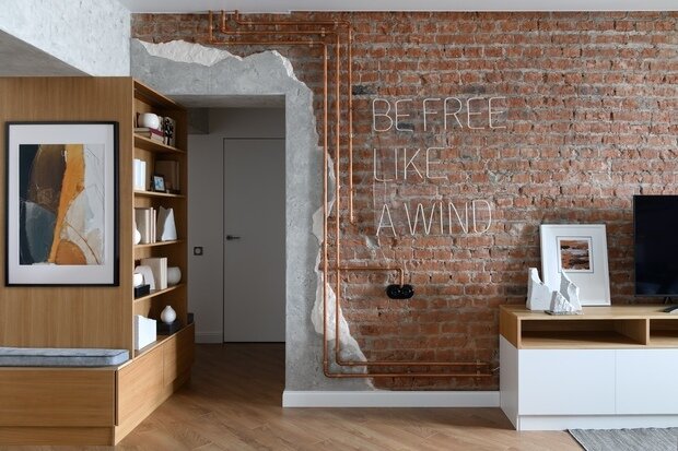 Фотография: Гостиная в стиле Лофт, Современный, Эклектика, Квартира, Проект недели, Новосибирск, 3 комнаты, 60-90 метров, Анастасия Каширская – фото на INMYROOM