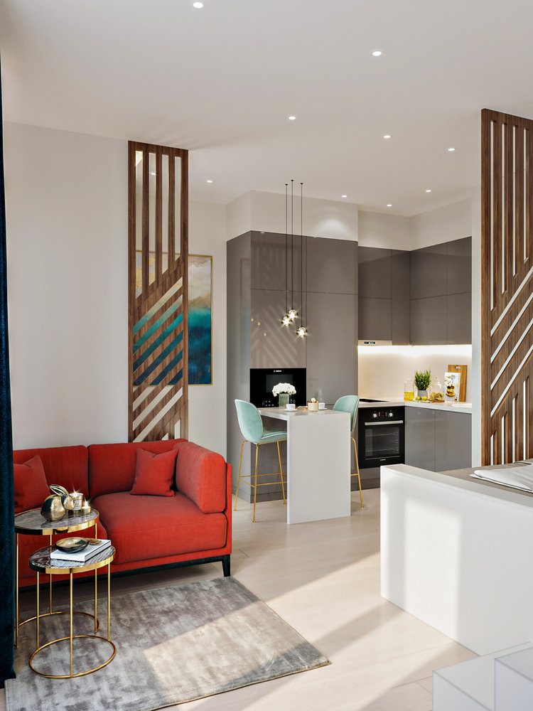 Фотография: Гостиная в стиле Современный, Квартира, Студия, Проект недели, Москва, до 40 метров, Монолитно-кирпичный, LVM BURO – фото на INMYROOM