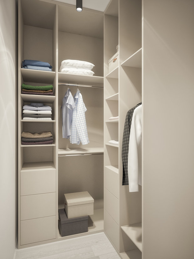 Фотография: Гардеробная в стиле Современный, Скандинавский, Квартира, Студия, Проект недели, Москва, Степан Бугаев, «Победа дизайна», новостройка, Монолитный дом, 40-60 метров – фото на INMYROOM