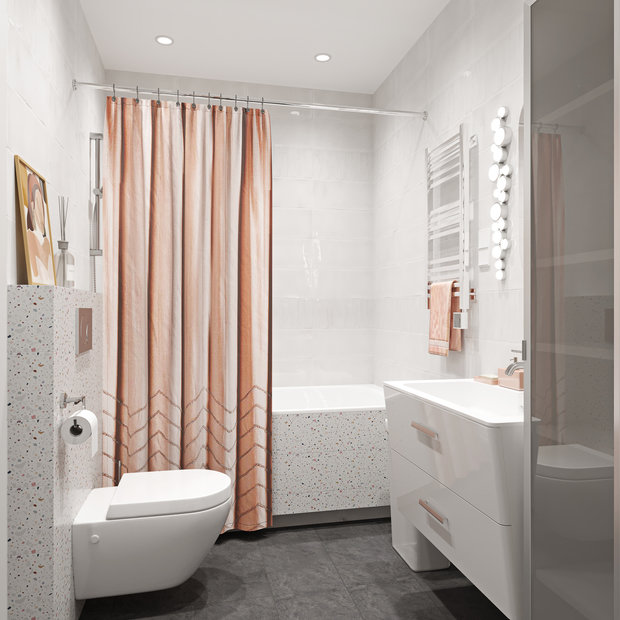 Фотография: Ванная в стиле Скандинавский, Квартира, Проект недели, Москва, 2 комнаты, 60-90 метров, Эльжбета Чегарова – фото на INMYROOM