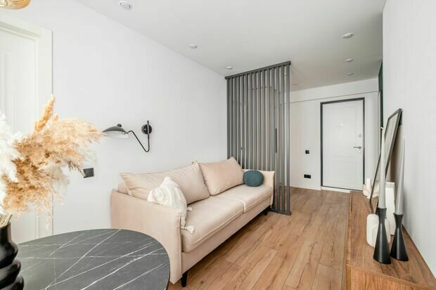 Фотография: Гостиная в стиле Современный, Минимализм, Проект дня, Блочный дом, 3 комнаты, 40-60 метров, Москав, II 29-3 – фото на INMYROOM