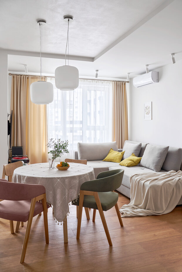 Фотография: Гостиная в стиле Современный, Квартира, Проект дня, Пенза, 2 комнаты, 60-90 метров, современный с элементами минимализма и скандинавского стиля, Евгения Григорькина – фото на INMYROOM