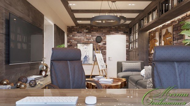 Фото из портфолио Интерьер кабинета со смелым сочетанием фактур – фотографии дизайна интерьеров на INMYROOM