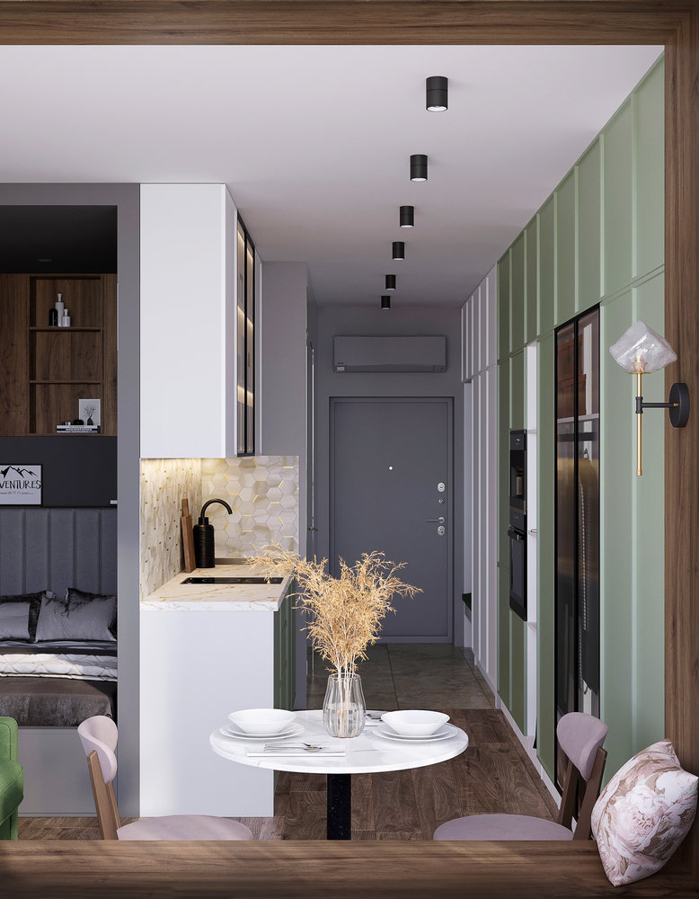 Фотография: Кухня и столовая в стиле Современный, Малогабаритная квартира, Квартира, Студия, Проект недели, Москва, до 40 метров, Оксана Дьяпич, Реноме – фото на INMYROOM