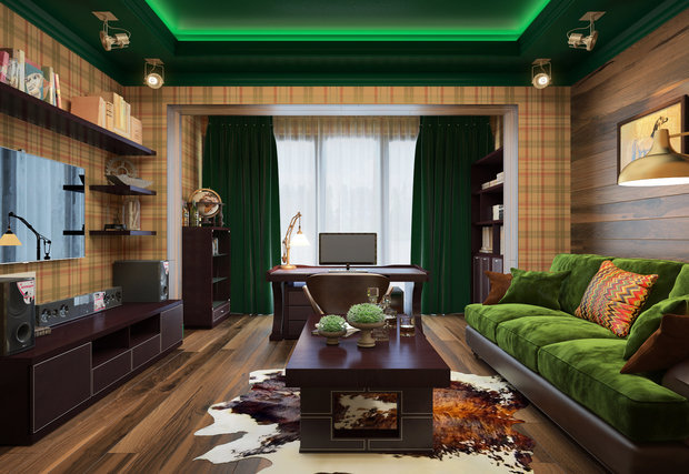 Фото из портфолио Квартира в американском стиле с голубыми кессонами – фотографии дизайна интерьеров на INMYROOM