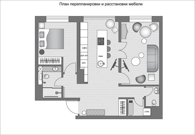 Фотография: Планировки в стиле , Квартира, Минимализм, Проект недели, Новая Москва, Монолитный дом, 2 комнаты, 60-90 метров, Анна Эрман – фото на INMYROOM