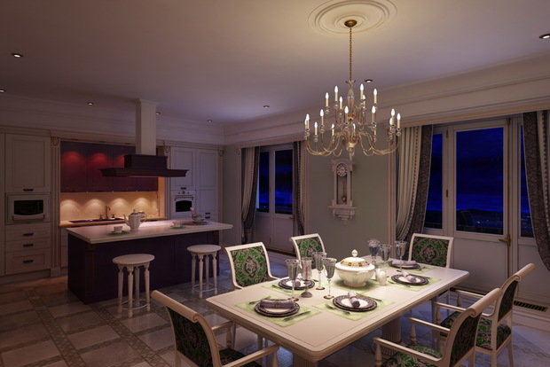 Фото из портфолио Гостиная-кухня и столовая в классике. – фотографии дизайна интерьеров на INMYROOM