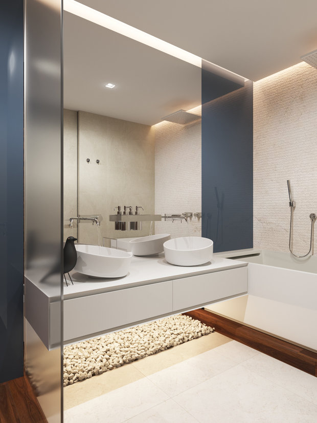 Фотография: Ванная в стиле Эко, Современный, Квартира, Проект недели, Москва, Шамсудин Керимов, новостройка, Монолитный дом, 3 комнаты, Более 90 метров – фото на INMYROOM