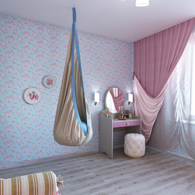 Фото из портфолио Детская для девочки гимнастки. Романтический стиль, розово-голубая цветовая гамма. – фотографии дизайна интерьеров на INMYROOM