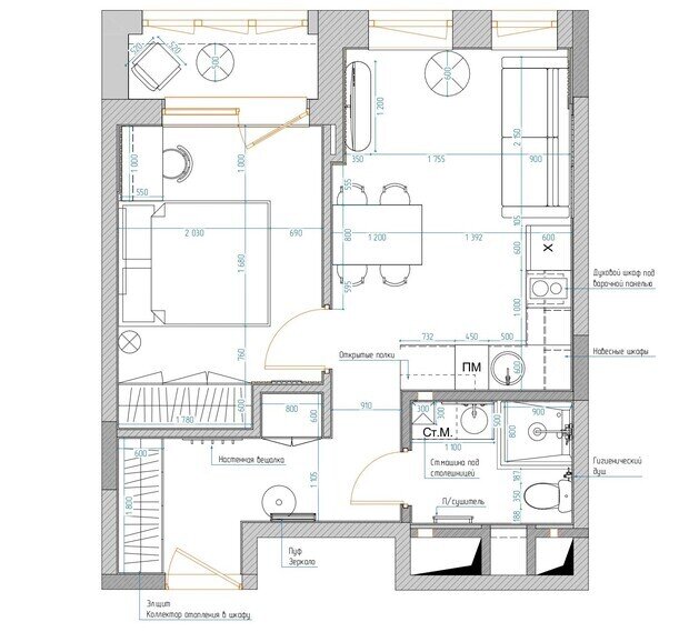 Фотография: Планировки в стиле , Малогабаритная квартира, Квартира, Проект дня, Москва, 1 комната, 40-60 метров, Ирина Долганова, современный с элементами минимализма и скандинавского стиля – фото на INMYROOM