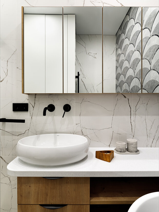 Фотография: Ванная в стиле Современный, Квартира, Проект дня, Москва, Монолитный дом, 2 комнаты, 40-60 метров, Анна Водянова, Екатерина Абдуллина – фото на INMYROOM