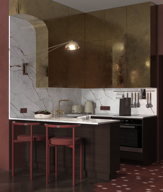 Фотография: Кухня и столовая в стиле Современный, Эклектика, Малогабаритная квартира, Квартира, Проект недели, Москва, Монолитный дом, 1 комната, до 40 метров, terracotta.buro, Илона Рафикова – фото на INMYROOM