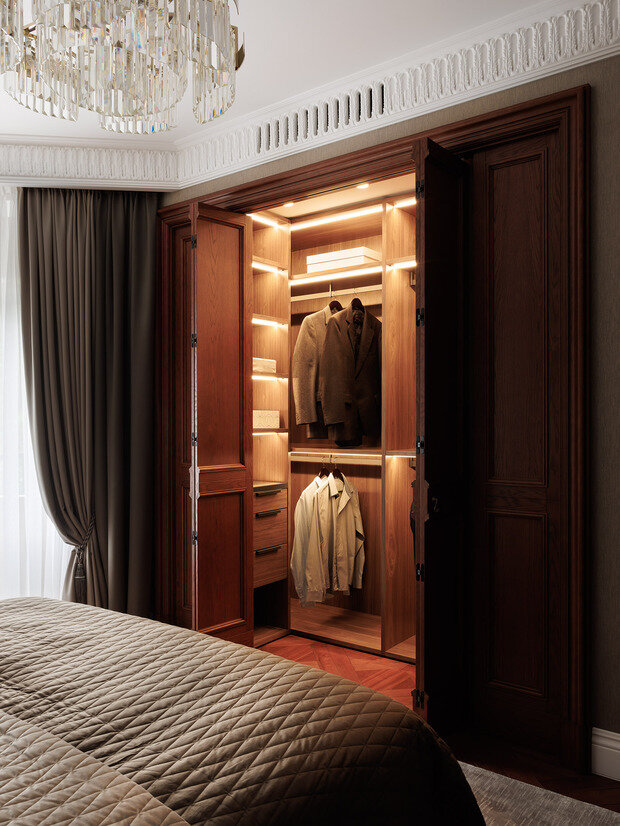 Фотография: Гардеробная в стиле Классический, Современный, Эклектика, Квартира, Проект дня, Санкт-Петербург, Кирпичный дом, 4 и больше, Более 90 метров, Эксклюзивные проекты, современный с элементами классики и роскоши, Елена Куртина, Жанна Тульнова – фото на INMYROOM