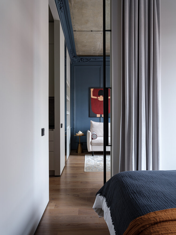 Фотография: Спальня в стиле Современный, Эклектика, Квартира, Проект дня, Москва, Монолитный дом, 2 комнаты, 40-60 метров, Мария Синельникова – фото на INMYROOM