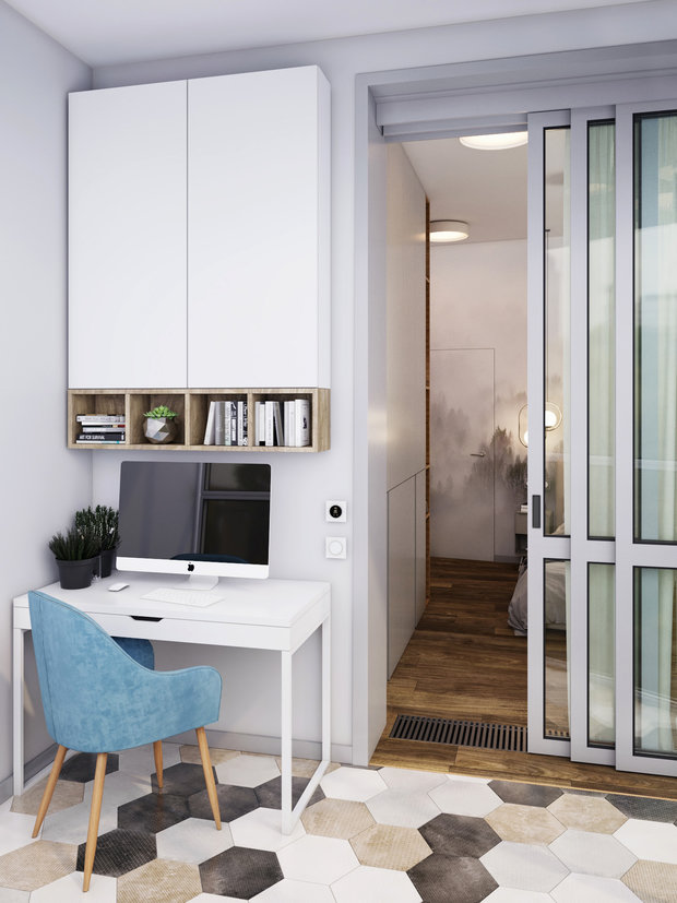 Фотография: Кабинет в стиле Скандинавский, Современный, Квартира, Проект недели, Московская область, 3 комнаты, 60-90 метров, Екатерина Саламандра – фото на INMYROOM