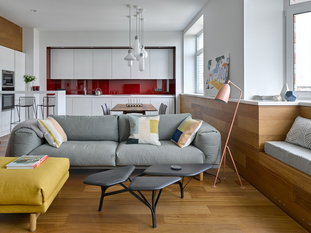 Фотография: Гостиная в стиле Современный, Минимализм, Квартира, Проект недели, Москва, Монолитный дом, 3 комнаты, Более 90 метров, Альбина Шорина, Георгий Козлов, Domestic Studio – фото на INMYROOM