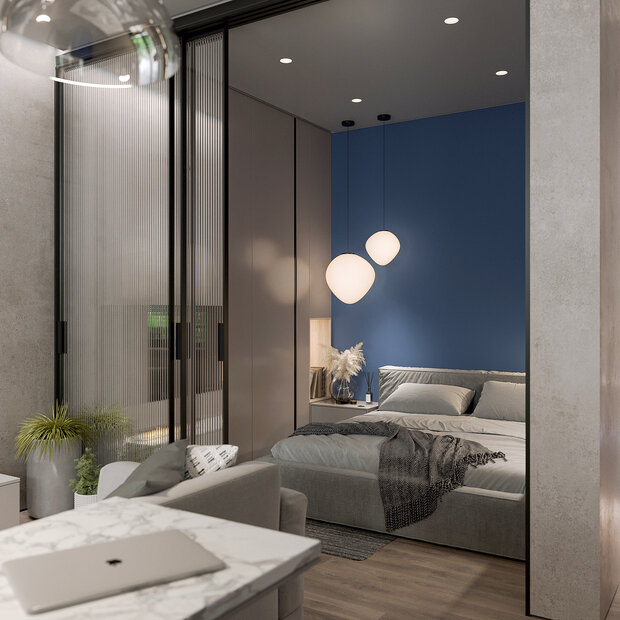 Фотография: Спальня в стиле Современный, Минимализм, Малогабаритная квартира, Квартира, Студия, Москва, Хрущевка, Кирпичный дом, до 40 метров, MARI GRI Interiors, Мари Гри – фото на INMYROOM