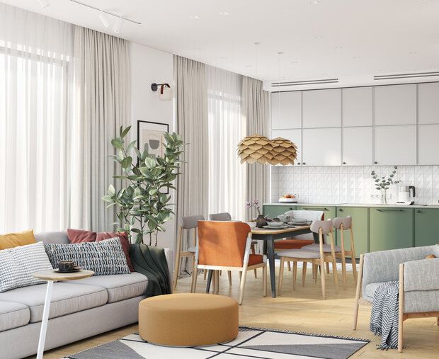 Фотография: Гостиная в стиле Современный, Квартира, Проект дня, Москва, 4 и больше, Более 90 метров, ЖК «ILove» – фото на INMYROOM