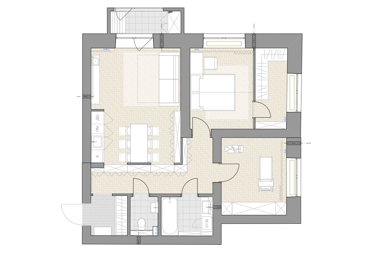 Фотография: Планировки в стиле , Эклектика, Квартира, Проект недели, Новосибирск, 3 комнаты, 60-90 метров, Анастасия Каширская, Анна Бузик – фото на INMYROOM