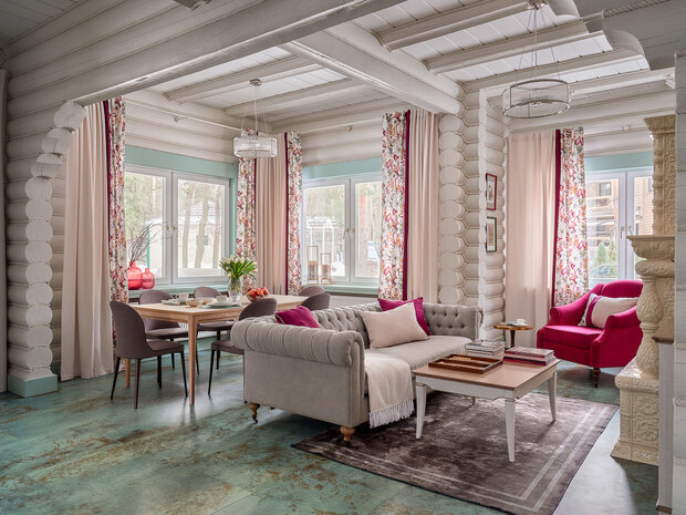 Фотография: Гостиная в стиле Прованс и Кантри, Классический, Современный, Эклектика, Дом, Проект недели, Дача, Дом и дача, Московская область, 4 и больше, Более 90 метров, Воскресенский район, Татьяна Астафьева – фото на INMYROOM