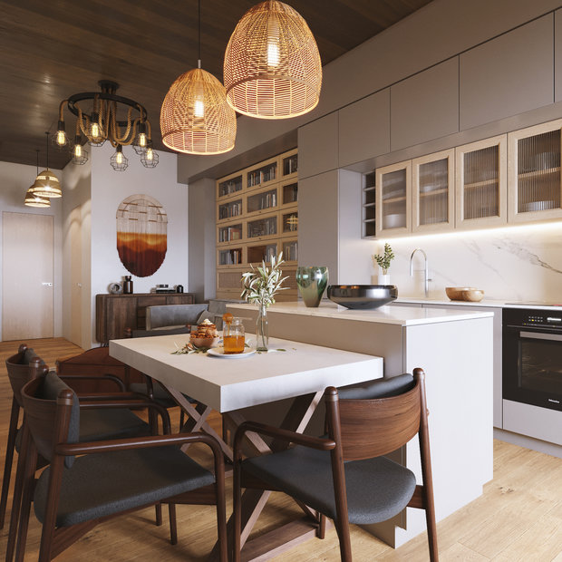 Фотография: Кухня и столовая в стиле Восточный, Эклектика, Квартира, Проект недели, Москва, Эко, 3 комнаты, 60-90 метров, Дарья Фидоренко – фото на INMYROOM