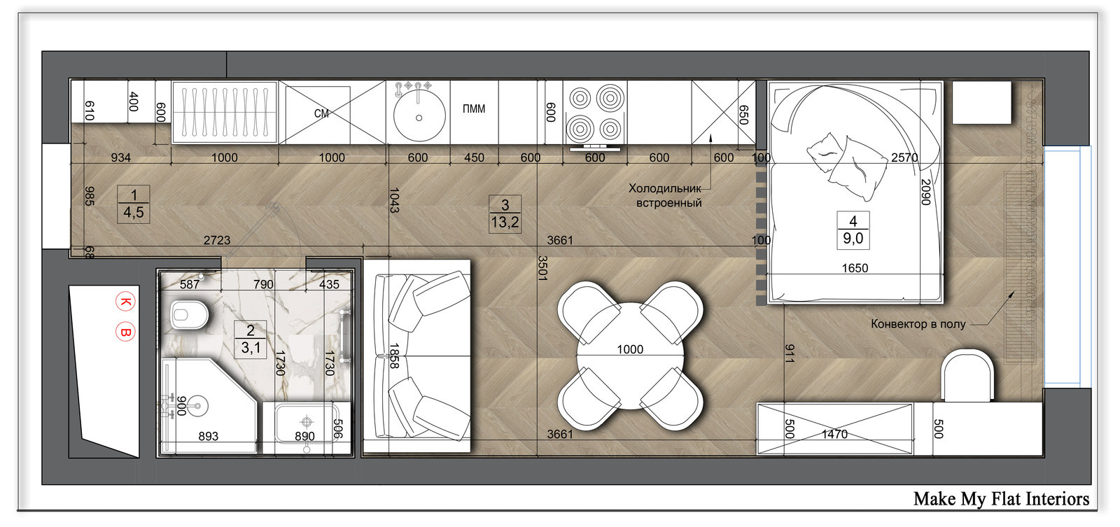 Фотография: Планировки в стиле , Современный, Малогабаритная квартира, Квартира, Студия, Проект недели, Москва, до 40 метров, Make my flat, Татьяна Смородина – фото на INMYROOM