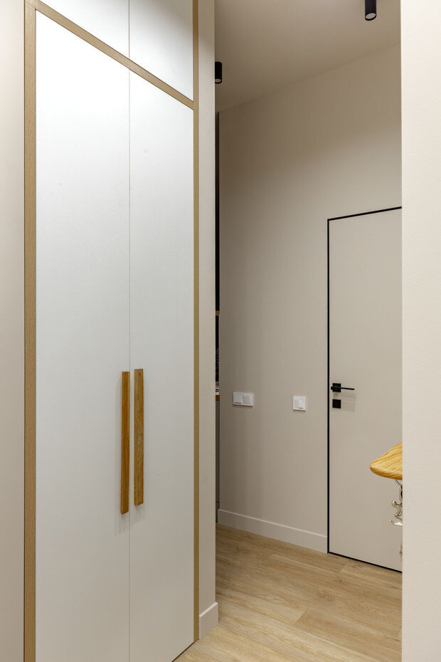 Фотография: Прихожая в стиле Современный, Малогабаритная квартира, Квартира, Проект дня, Москва, 1 комната, 40-60 метров, Ирина Долганова, современный с элементами минимализма и скандинавского стиля – фото на INMYROOM