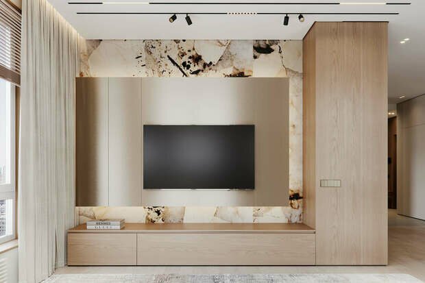 Визуализация интерьера гостиной в стиле минимализм
