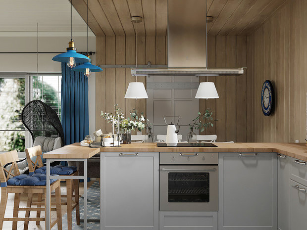 Фотография: Кухня и столовая в стиле Скандинавский, Дом, Проект недели, Дом и дача, Татьяна Воронцова, каркасный дом, 4 и больше, Дизайн-студия «Цуккини», Более 90 метров – фото на INMYROOM
