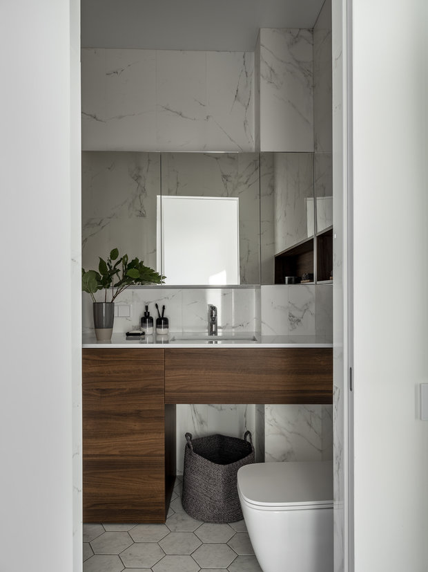 Фотография: Ванная в стиле Современный, Минимализм, Малогабаритная квартира, Квартира, Проект недели, Санкт-Петербург, Алексей Иванов, Geometrium, 2 комнаты, до 40 метров, Александра Андриянова – фото на INMYROOM