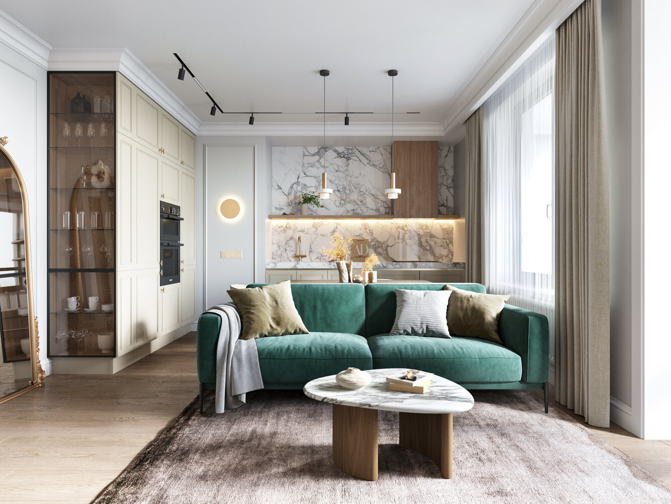 В проекте много лепнины из гипса — молдинги на стенах, плинтус, карнизы. Стены покрашены матовой моющейся краской, потолки из гипсокартона. В проекте много лепнины из гипса — молдинги на стенах, плинтус, карнизы. Стены покрашены матовой моющейся краской, потолки из гипсокартона.