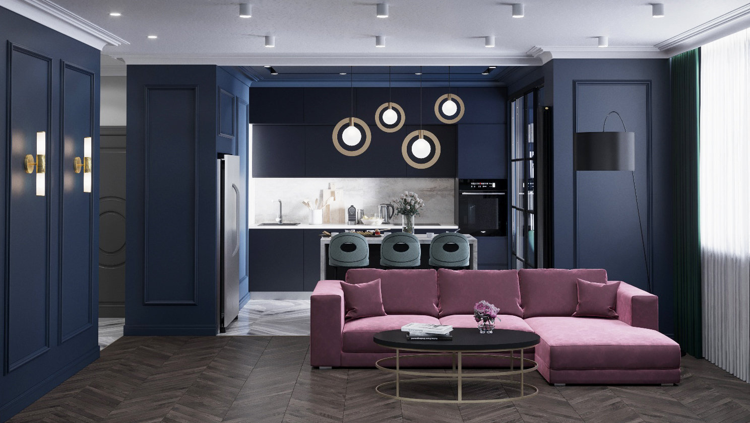 Фотография: Гостиная в стиле Современный, Кухня и столовая, Ванная, Детская, Спальня, Гардеробная, Квартира, Проект недели, Зеленый, Синий, Розовый, 3 комнаты, 60-90 метров, ПРЕМИЯ INMYROOM – фото на INMYROOM