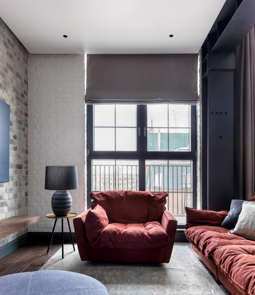 Фотография: Гостиная в стиле Современный, Лофт, Проект недели, Москва, Мария Рублева, Кирпичный дом, 4 и больше, Более 90 метров, #эксклюзивныепроекты, ПРЕМИЯ INMYROOM – фото на INMYROOM