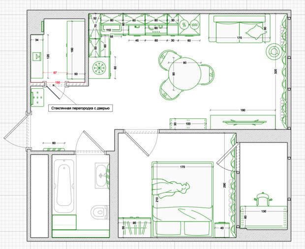 Фотография: Планировки в стиле , Квартира, Советы, Москва, 1 комната, 40-60 метров, Ирина Куликова, Олеся Ивашкина, Екатерина Дикалова, Евгения Коньшина – фото на INMYROOM