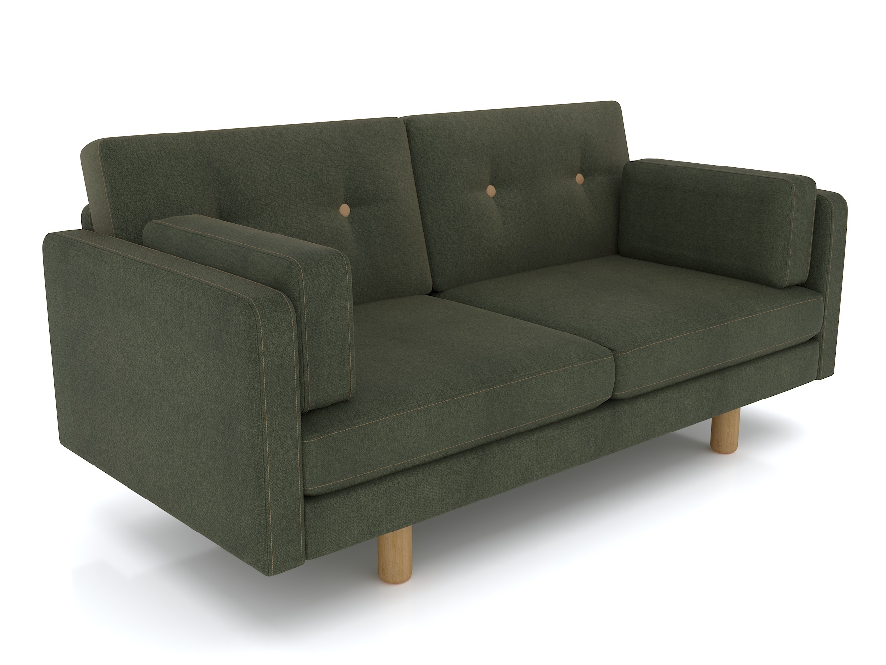 Диван Ингвар М с ножками из массива березы и обивкой из зеленого велюра