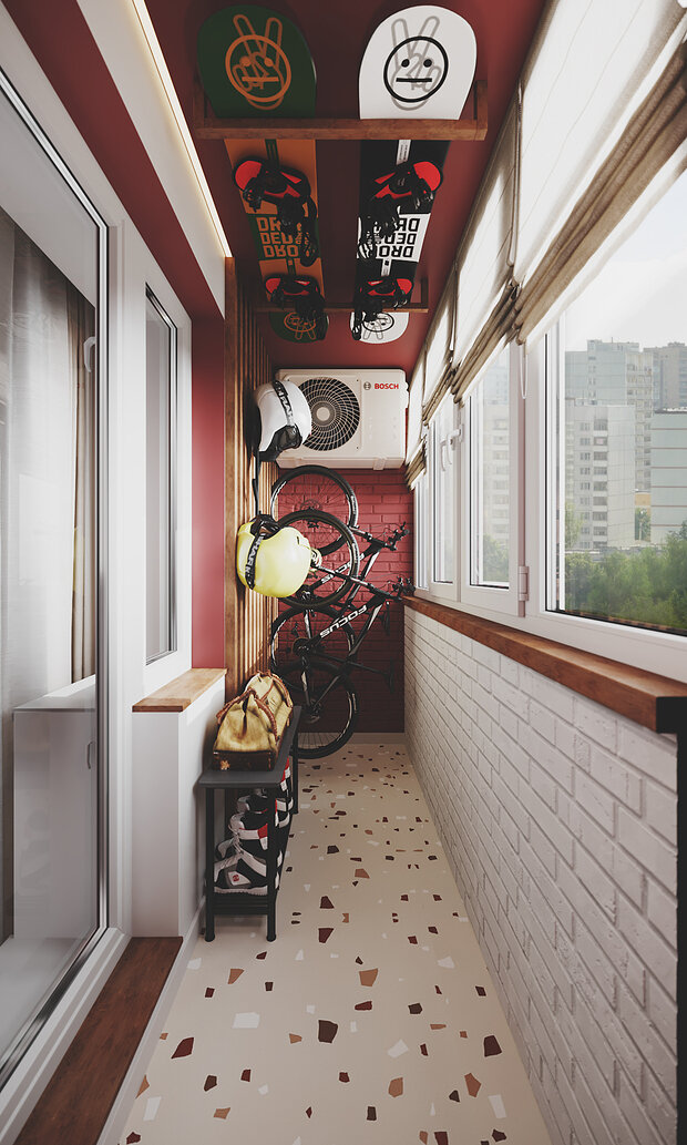 Фотография: Балкон в стиле Лофт, Скандинавский, Современный, Эклектика, Квартира, Проект недели, Москва, 3 комнаты, 60-90 метров, Бохо, KSInteriors – фото на INMYROOM