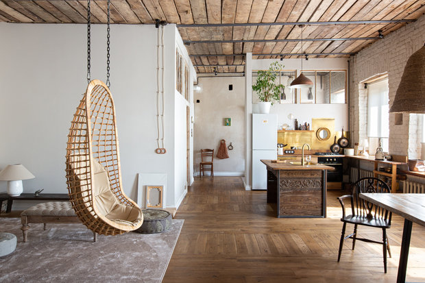 Фотография: Кухня и столовая в стиле Скандинавский, Эклектика, Эко, Квартира, Проект недели, Санкт-Петербург, 3 комнаты, Более 90 метров, Эли Гордеева, интерьер в балийском стиле, стиль Бали, атмосфера Бали в интерьере – фото на INMYROOM